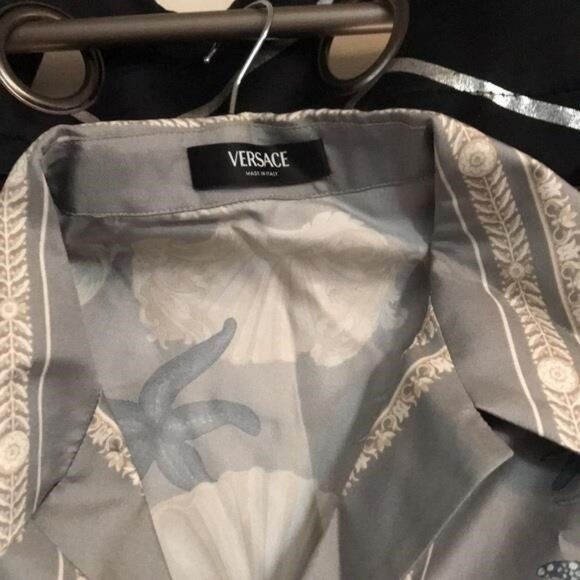 New Authentic Versace Gray and Blue Short Sleeve Shirt size 54 - Picture 4 of 10